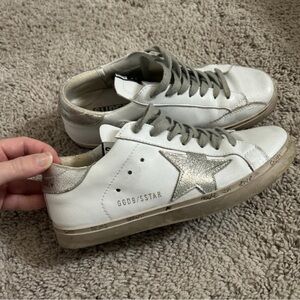 Golden Goose White and Silver Star Sneakers